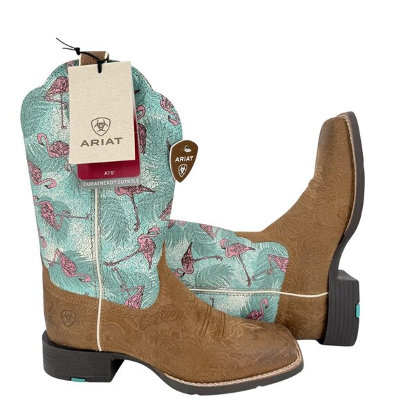 Ariat Women's Round Up Wide Embossed Chestnut Flock O Flamingos Boots Sz 7B NWOB - Picture 6 of 14